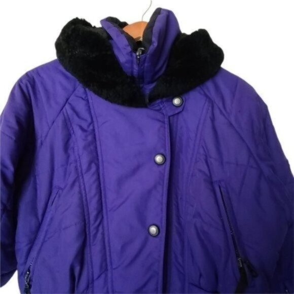 Vintage Rainier Ski Jacket Purple Short Dolman Sleeve 70's Pockets Hood size 8 - Picture 3 of 13